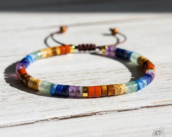 Chakra Bracelet - Rainbow Gemstone Beaded Bracelets – Dainty Colorful Stackable Jewelry – Boho Minimalist Bracelet