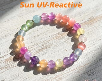 Rainbow Beaded Bracelet - Sun UV Reactive Bracelet for Couple - Color Changing Bracelets - Boho Style Dopamine Summer Jewelry