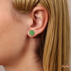 Green Jade Stone Flower Stud Earrings - Natural Green Jade Crystal Earrings - Birthstone Post Earrings - Rose Flower Earrings Christmas gift