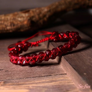 Garnet Stone Bracelet - Natural Burgundy Gemstone Crystal Braided Bracelet Meditation Healing Bracelet Boho Style Mother's Day Gift