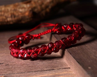 Garnet Stone Bracelet - Natural Burgundy Gemstone Crystal Braided Bracelet Meditation Healing Bracelet Boho Style Gift for her, gift for him