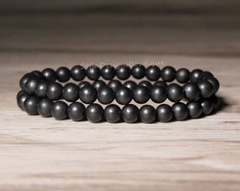 Bracelet en pierre de shungite - Bracelet extensible en pierre de shungite noire naturelle de 6 mm - Bracelet de guérison spirituelle Cadeau pour elle, cadeau pour lui