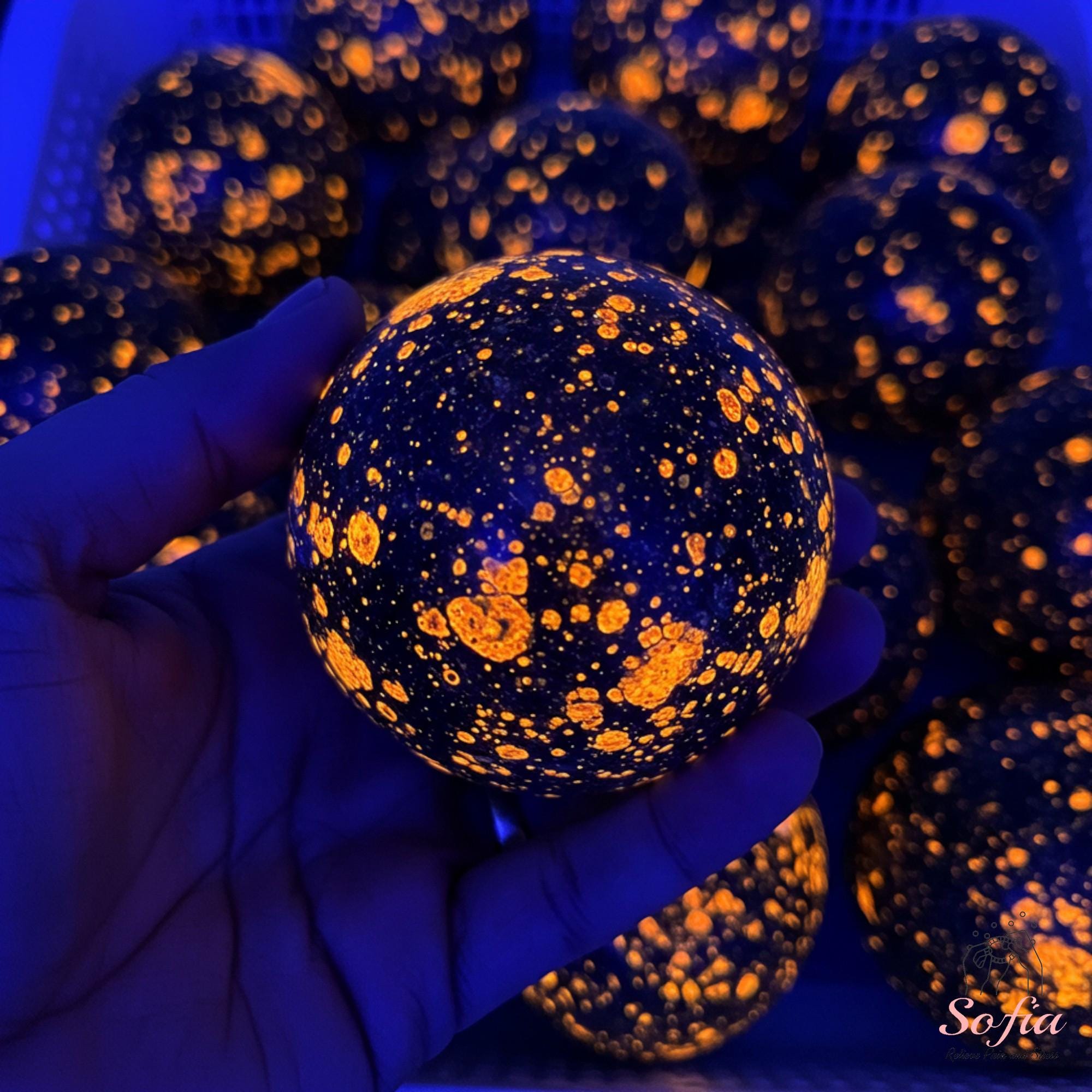 Yooperlite Moon Sphere, UV Reactive Crystal Sphere Ball