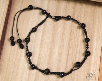 Obsidian Stone Anklet Bracelet - Natural Black Gemstone Crystal Braided Anklet Bracelet Meditation Healing Bracelet Mother's Day Gift