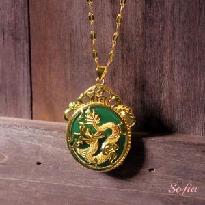 Jade Dragon Pendant - Year of the Dragon Necklace - Green Jade Stone Charm Necklace Good Fortune Luck Wealth Amulet Gift to him, gift to her