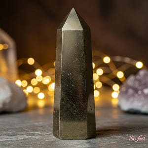 Pyrite Stone Tower - Natural Gray Single Point Crystal Tower Wand - Healing Crystal Chakra Obelisk Home Decoration Mineral Specimen
