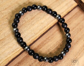 Bracciale Pietra Dura Onice Nero E Agata Verde 6mm | Mark