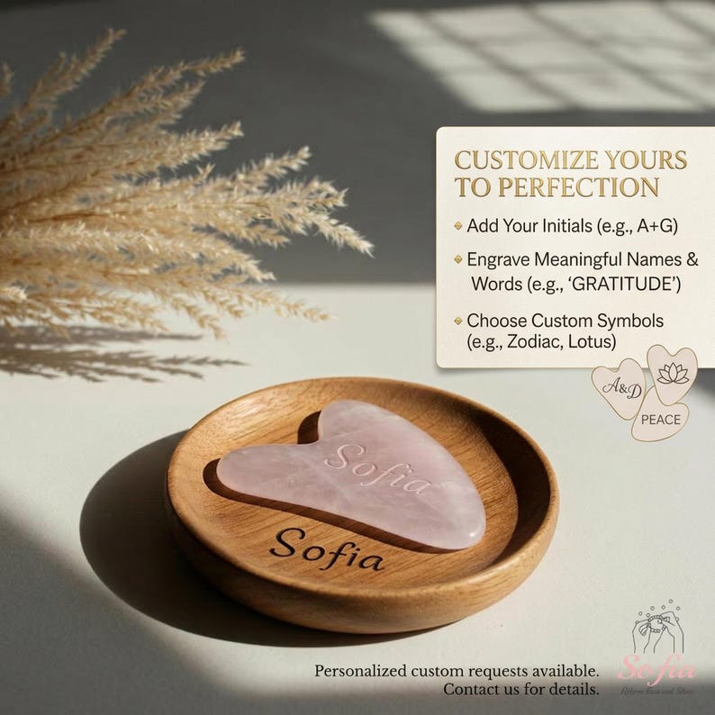 Personalized Crystal Gua Sha Tool - Gemstone Scraping Plate - Custom Engraved Facial Massage Tools Bridesmaid Gift, Mother's Day gift Extra engraving fee