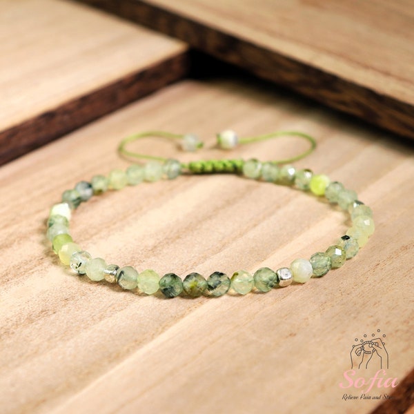 Natural Prehnite Bracelet - Light Green Crystal Dainty Bracelet - Prehnite Gemstone Healing Bracelet Minimalist Gift to her, gift to him