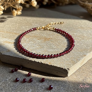 Natural Garnet Stone Bracelet - Burgundy Garnet Crystal Dainty Bracelet - Minimalist Garnet Healing Bracelet Gift to her, gift to him