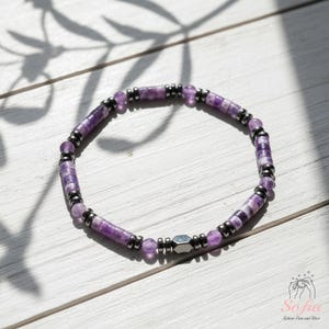 Healing Bracelet Amethyst Stone Bracelet - Natural Hematite Chevron Amethyst Bracelets - Spiritual Healing Crystal Jewelry image 3