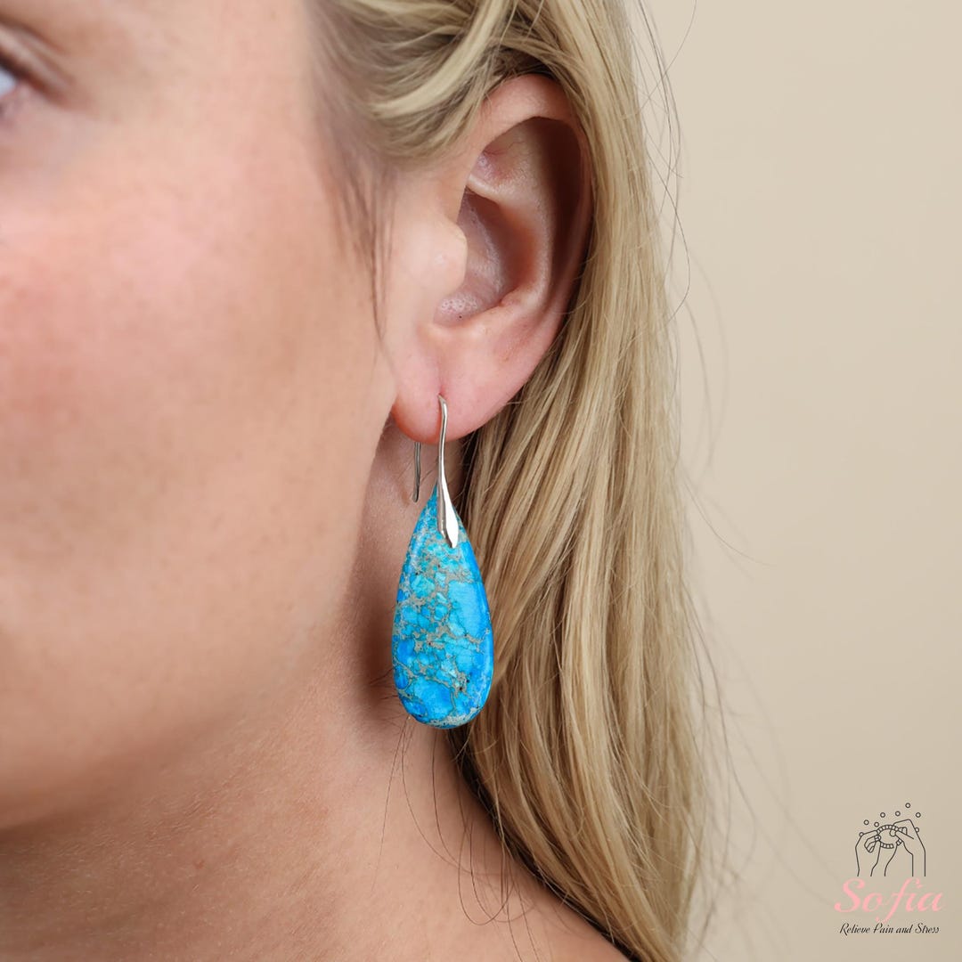 Natural Blue Jasper Drop Earrings Sea Sediment Jasper Teardrop
