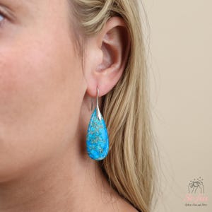 Natural Blue Jasper Drop Earrings - Sea Sediment Jasper Teardrop Dangle Earrings Protection Meditation Earrings Random Pattern, Gift for her