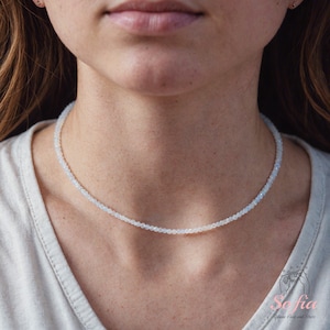 Winzige Edelstein Perlen Halskette, Zierliche Facettierte Edelstein Perlen Halskette, Wasserdichte Kristall Perlen Choker, Geburtsstein Halskette, Geschenk für Sie