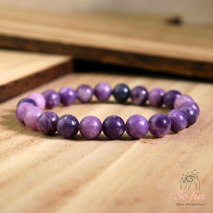 Lepidolite Stone Bracelet - Natural Purple Gemstone Stretch Bracelet - Spiritual Healing Bracelets Handmade Gift for her, gift for him