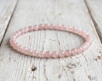 Rozenkwartsarmband - 4 mm roze kristal sierlijke armband - minimalistische boho-sieraden, stapelbaar, elastisch