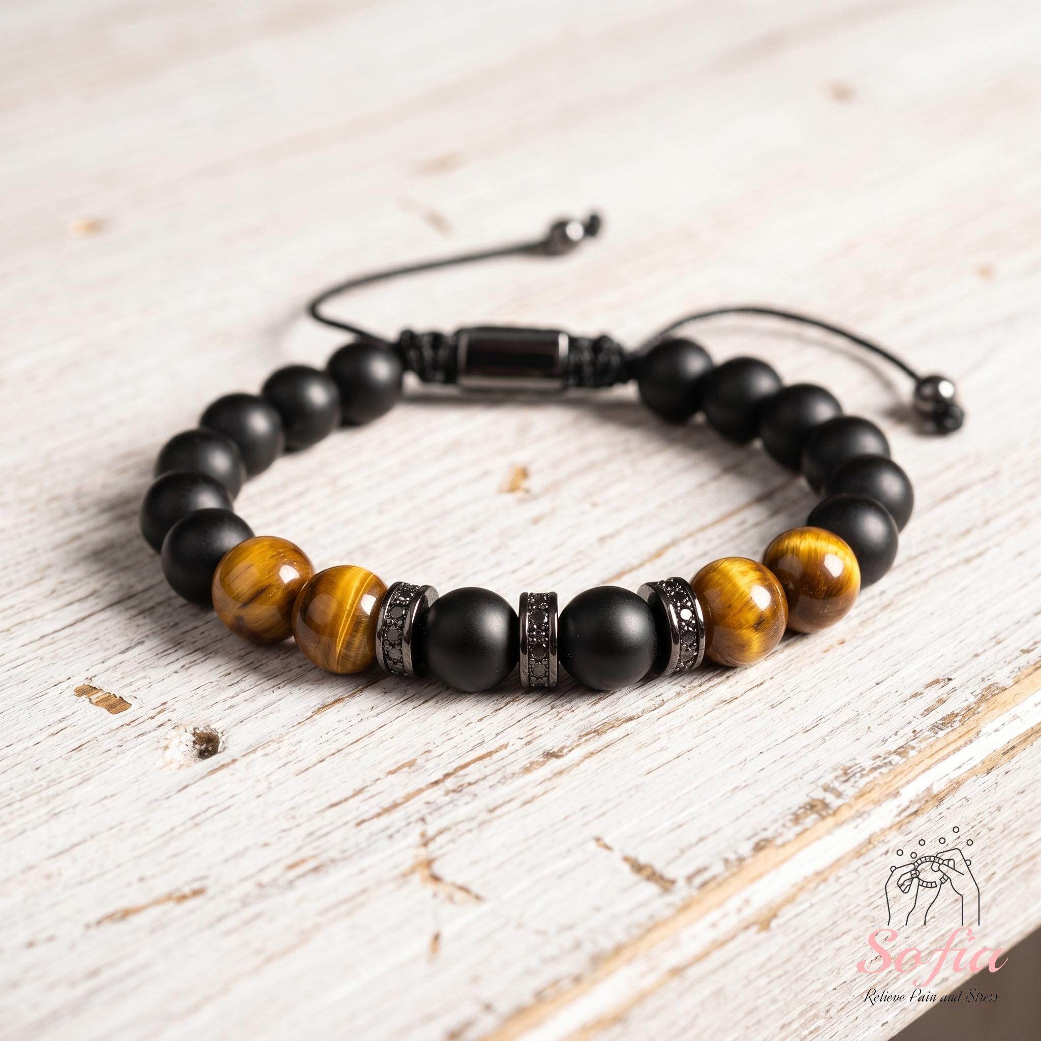 Protection Bracelet Tiger's Eye & Black Onyx Bracelet - Natural