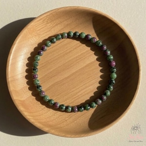 Ruby Zoisite Bracelet - Dainty Crystal Beaded Bracelet 4MM Beads - Minimalist Boho Style Jewelry, Stackable