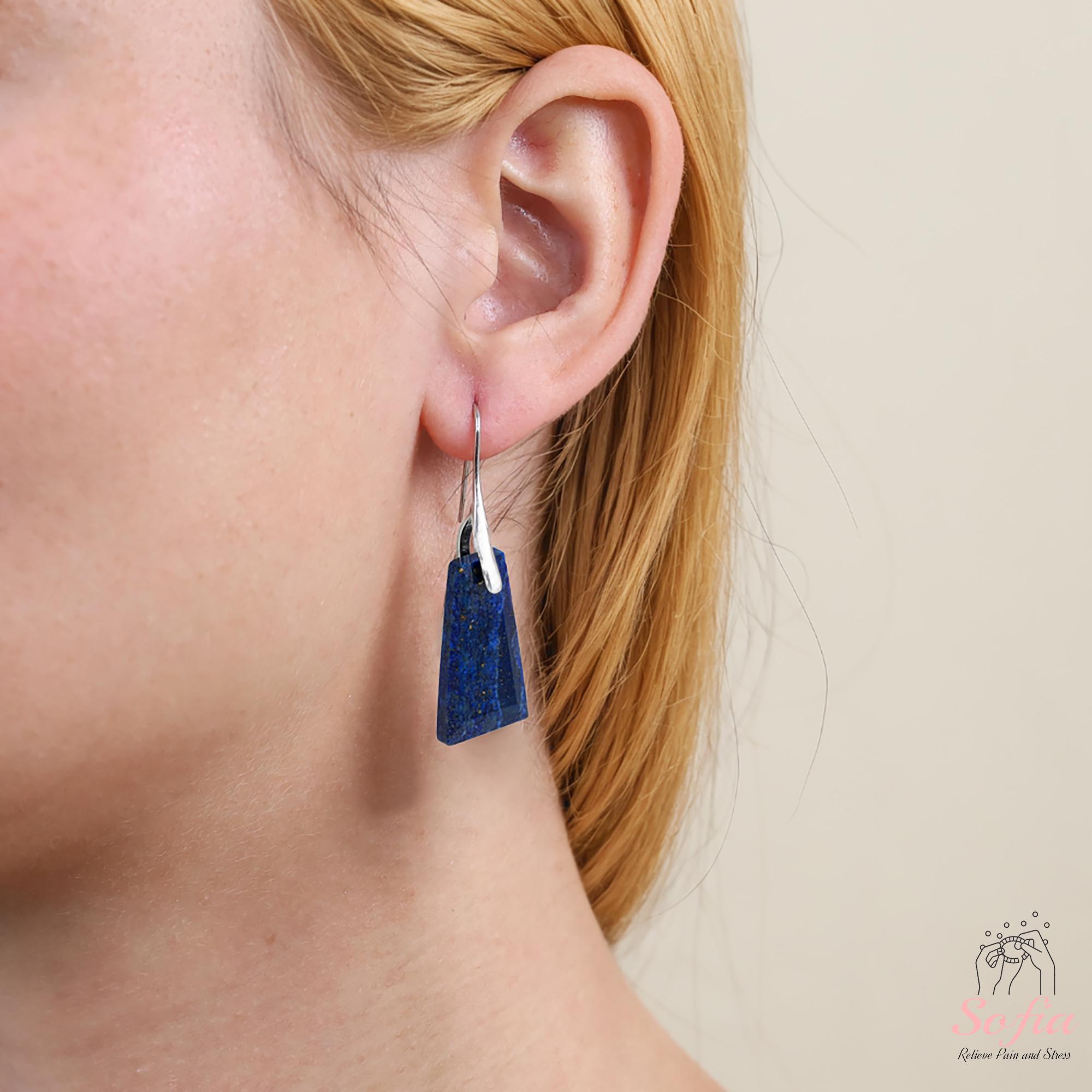 Lapis Lazuli Stone Dangle Earrings Natural Blue Gemstone Drop Earrings Passion Confidence Courage Earrings Protection Earrings, gift for her