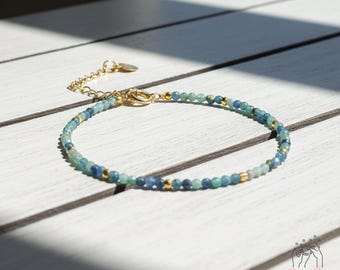 Natural Blue Tourmaline Bracelet - 2mm Blue Stone Dainty Bracelet - Tourmaline Gemstone Minimalist Bracelet Gift for her, gift for him