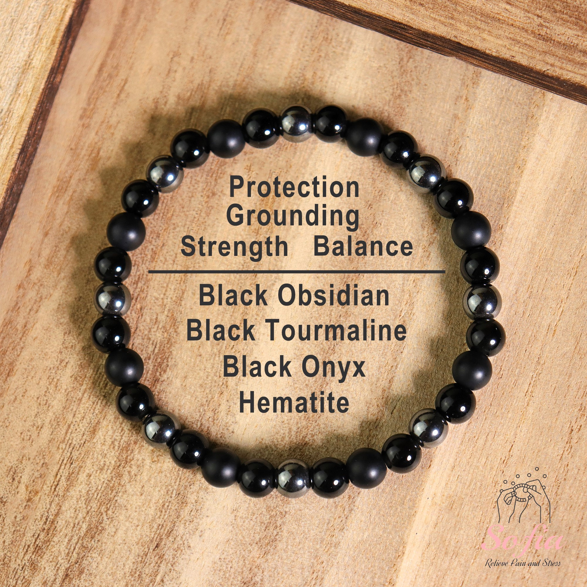 Protection Bracelet - 6mm Black Tourmaline Onyx Obsidian Hematite Stone Bracelet - Healing Crystal Bracelet Gift for her, gift for him