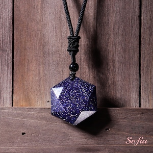 Clear Quartz Blue Goldstone Obsidian Hexagon Pendant - Natural Gemstone Crystal Necklace DIY Accessory - Crystal Charm Necklace Handmade