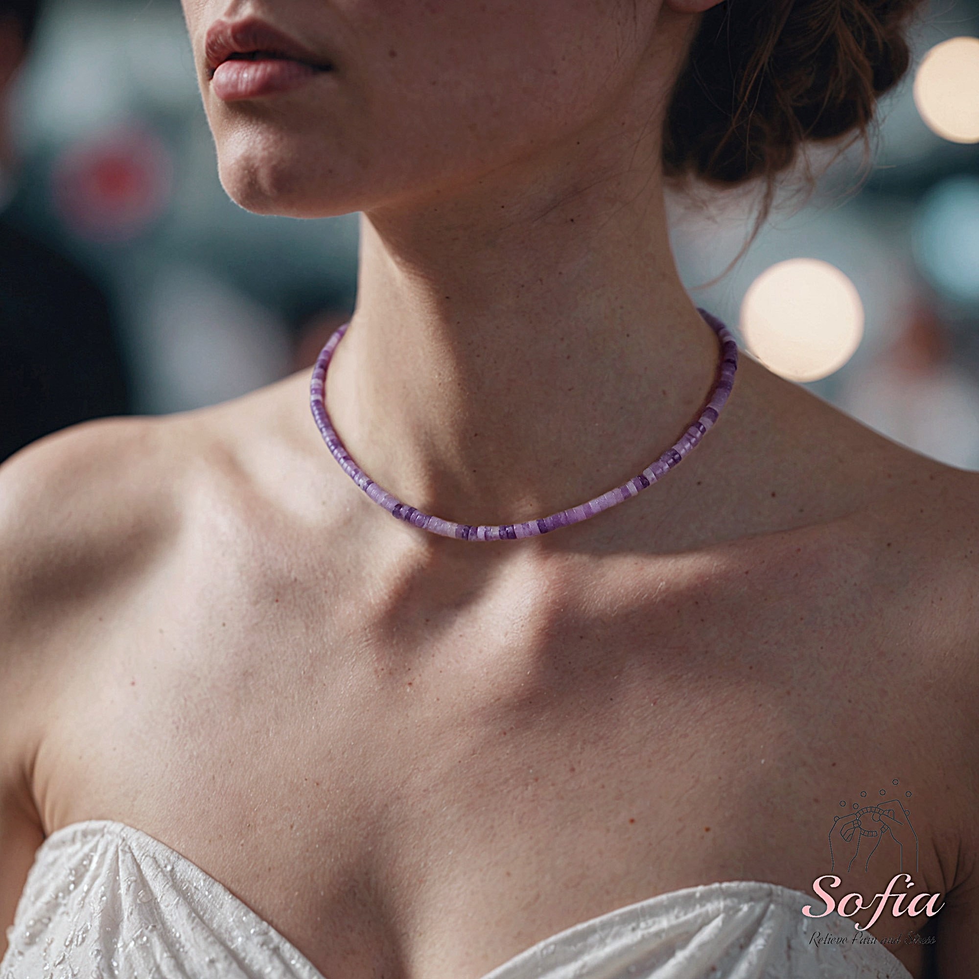 Lepidolite Choker, Barrel Stone Beaded Necklace, Purple Crystal Choker, Lepidolite Necklace for her, Dainty Jewelry Handmade Gift for her