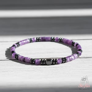 Healing Bracelet Amethyst Stone Bracelet - Natural Hematite Chevron Amethyst Bracelets - Spiritual Healing Crystal Jewelry image 2