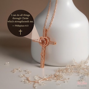 Bible Verse Projection Cross Necklace - Christian Necklace - Personalized Cross Projection Necklace With Photo Inside, Christian Gifts