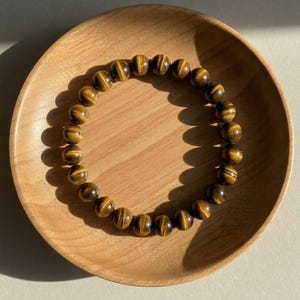 Tigers Eye Bracelet - 8mm Gemstone Beaded Bracelet - Boho Style Protection Jewelry Stackable, Elastic