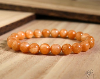 Peach Orange Sunstone Crystal Bracelet - Natural Sunstone Gemstone Stretch Bracelet - Spiritual Healing Bracelets Mother's Day Gift