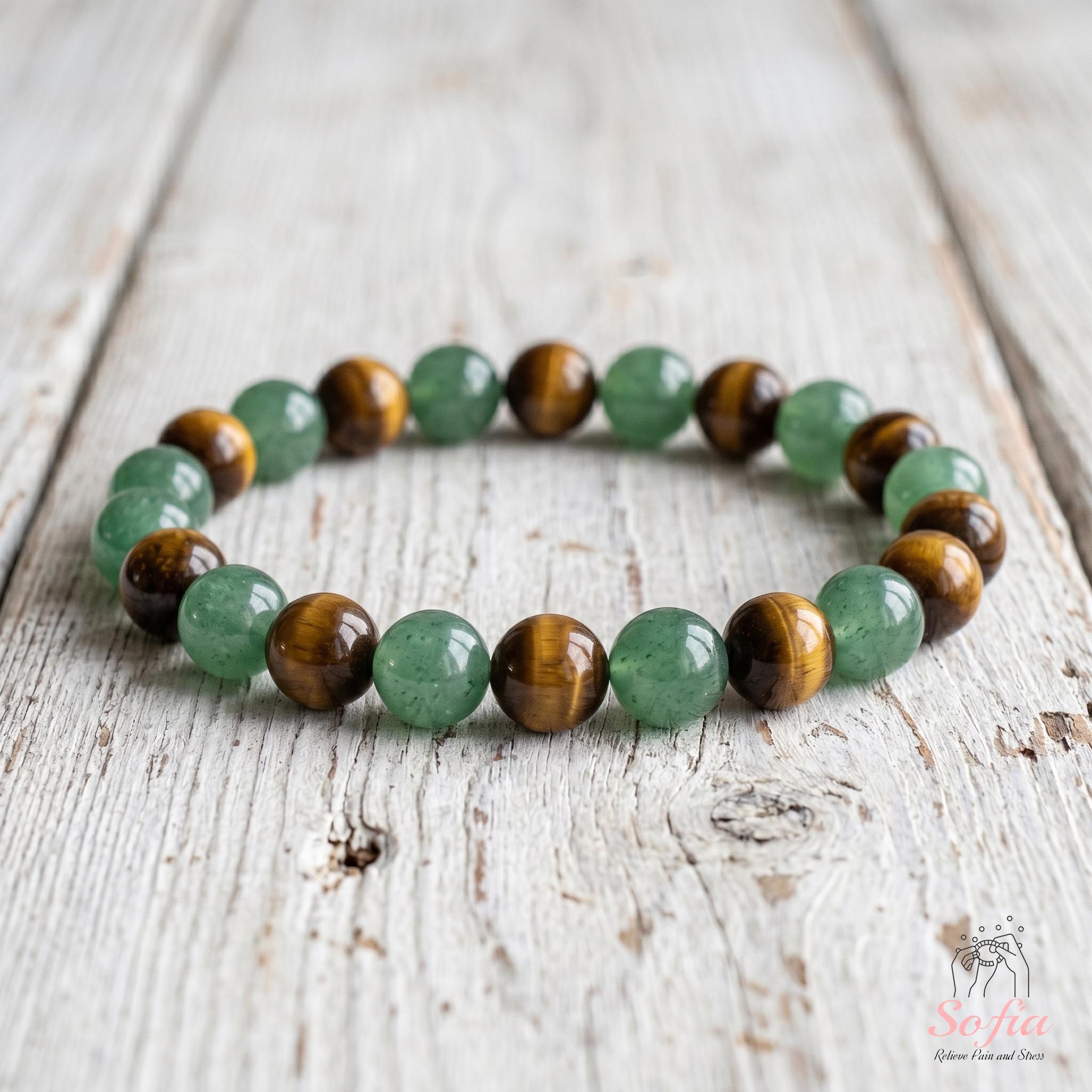 Protection Bracelet - 8mm Tigers Eye Green Aventurine Stone