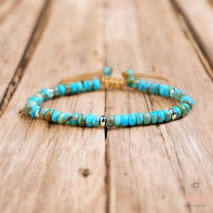 Bracciale in pietra turchese naturale - Bracciale delicato con pietra preziosa turchese blu Bracciale delicato turchese blu Regalo per lei, regalo per lui
