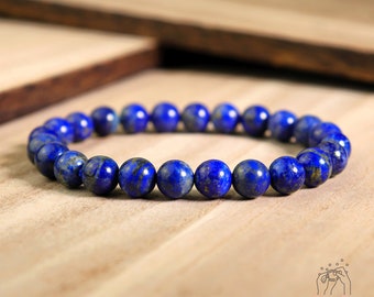 Lapis Lazuli Stone Beaded Bracelet - Natural Blue Gemstone Stretch Bracelet Healing Friendship Bracelet Gift for her, gift for him