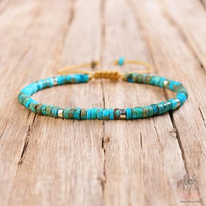 Natural Turquoise Stone Bracelet - Blue Barrel Gemstone Dainty Bracelet - Minimalist Turquoise Stone Bracelet Gift for her, gift for him