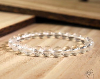 Clear Quartz Bracelet - Natural Clear Crystal Gemstone Stretch Bracelet - Spiritual Healing Bracelets Handmade Gift for her, gift for him