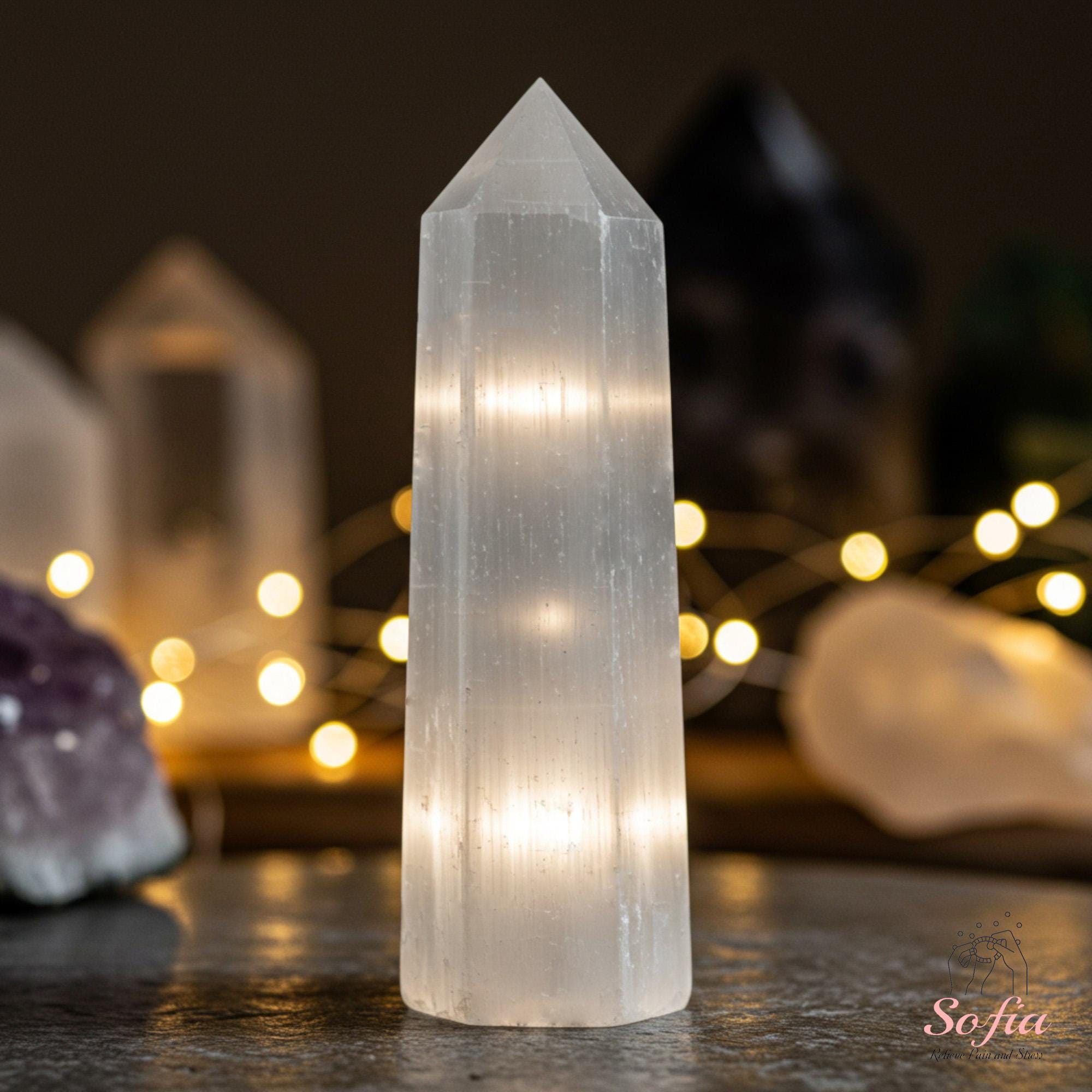 Selenite Stone Tower - Satin Spar Stone Single Point Crystal Tower Wand - Clear Crystal Chakra Obelisk Home Decoration Mineral Specimen