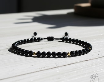 Obsidian Stone Dainty Bracelet - Natural Black Obsidian Gemstone Braided Bracelet - Healing Bracelet Gift for him, gift for her