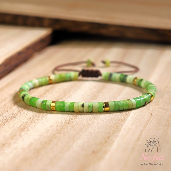 Natural Chrysoprase Stone Bracelet - Natural Green Gemstone Dainty Bracelet - Minimalist Green Stone Bracelet Handmade Valentine's Day Gift