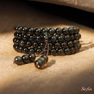 Natural Rainbow Obsidian Stone Beaded Bracelet - 108 Mala Beads 8mm Gemstone Necklace Healing Bracelet Necklace Gift for her