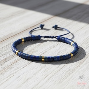 Natural Lapis Lazuli Stone Bracelet - Blue Crystal Gemstone Dainty Minimalist Blue Lapis Delicate Bracelet Gift for her, gift for him