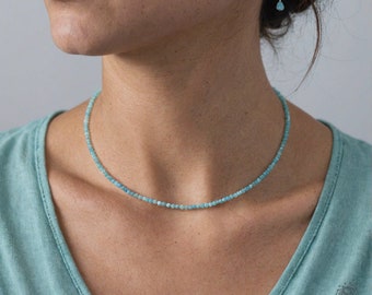 Larimar Choker, Stone Beaded Necklace Blue Crystal Choker, Larimar Choker, Birthstone Necklace Dainty Jewelry Mother's Day Gift