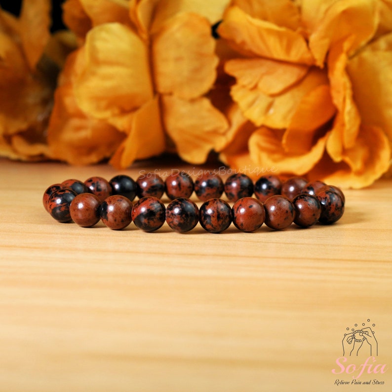 Mahogany Obsidian Bracelet Natural 8mm Mahogany Obsidian Stone Stretch Bracelet Spiritual Healing Bracelet Gift for her, gift for him image 2