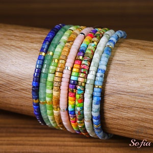Pulseira de barril de cristal com pedra natural - Pulseira delicada com contas de pedras preciosas - Pulseira de cura minimalista Presente para ela, presente para ele