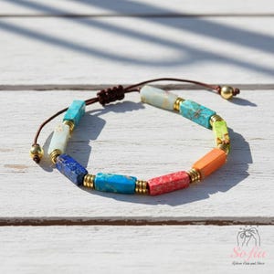 Seven Chakra Jasper Bracelet - Chakra Energy Tube Shaped Gemstone Bracelets - Chakra Healing Crystal Bracelet