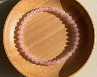 Rose Quartz Bracelet - 4mm Pink Crystal Dainty Bracelet - Minimalist Boho Jewelry, Stackable, Elastic