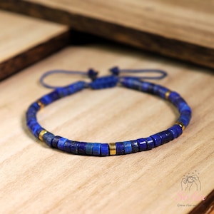 Natural Lapis Lazuli Stone Bracelet - Blue Crystal Gemstone Dainty Minimalist Blue Lapis Delicate Bracelet Handmade Mother's Day Gift