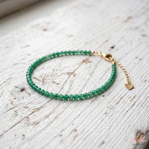 Emerald Bracelet, Dainty Waterproof Beaded Bracelets, Birthstone Jewelry, Minimalist Jewel, Stainless Steel, Stackable