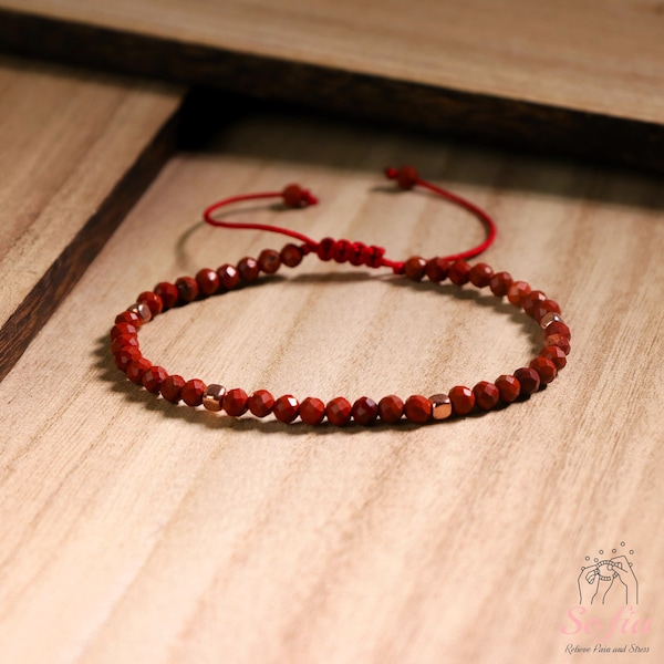 Natural Red Jasper Bracelet - Jasper Stone Faceted Beads Bracelet - Healing Gemstone Bracelet - Stress Relief Gift for her, gift for him