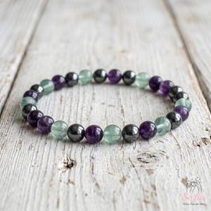 Healing Crystal Bracelet - 6mm Hematite Green Fluorite Amethyst Beaded Bracelet Spiritual Bracelets Christmas Gift
